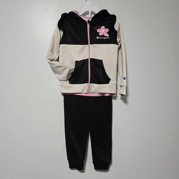 5T Girls' Champion 3-Pc Black Cream And Pink Hoodie Set - Picture 1 of 16